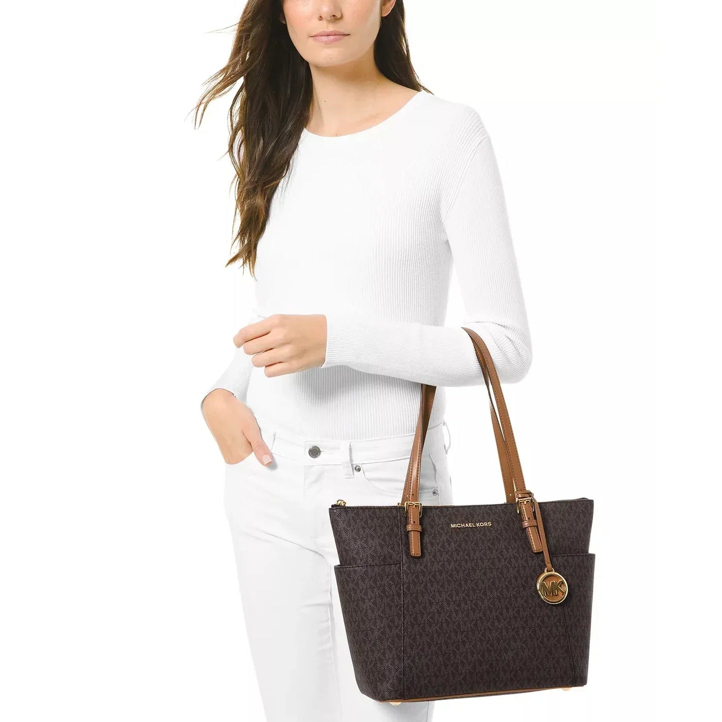 Michael Kors Jet Set East West Tote, Brown Signature