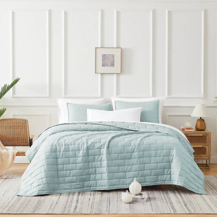 Subway Tile Luxe Quilt Set, Sky Blue