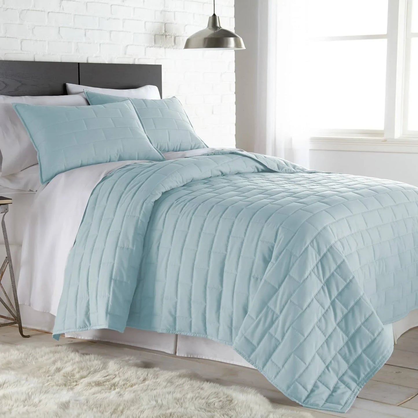 Subway Tile Luxe Quilt Set, Sky Blue