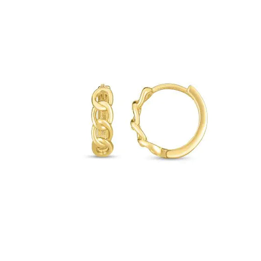 14K Curb Huggie Hoop Earrings